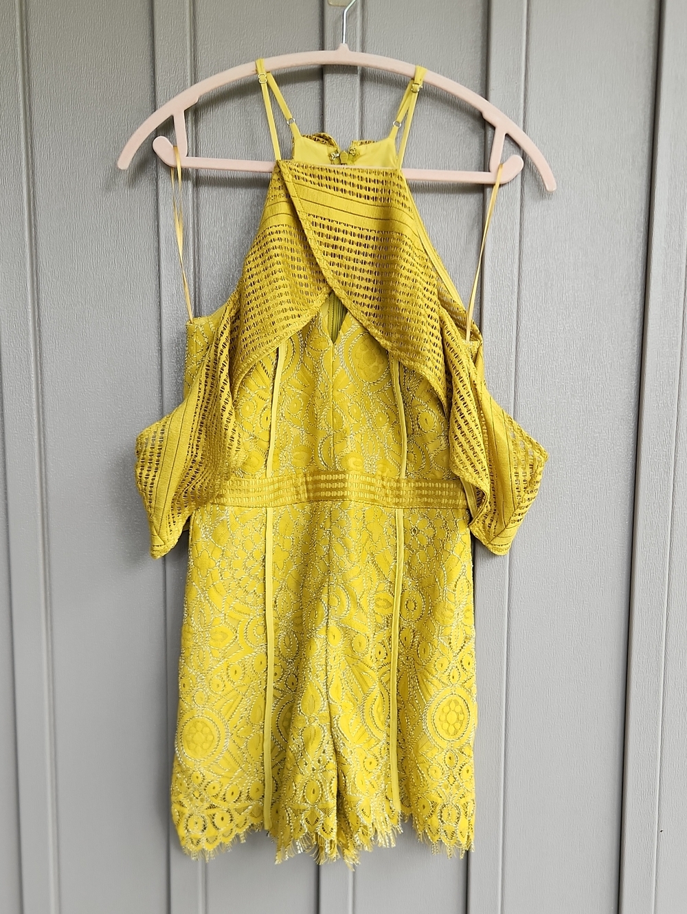 Adelyn Rae Yellow Lace Halter One-Piece Romper